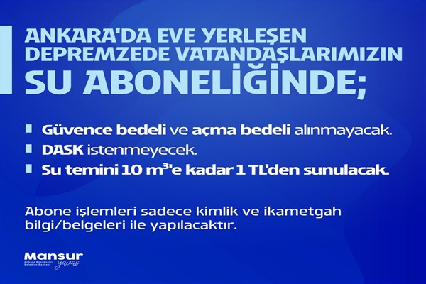 Başkent'te depremzedelere su 10 metreküpe kadar 1 TL’den sağlanacak